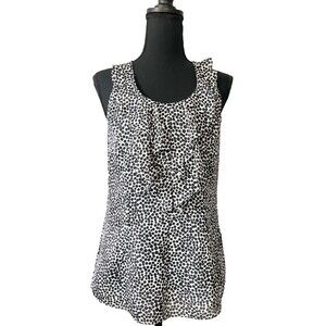 White House Black‎ Market Black White Lined Ruffle Sleeveless Blouse Size Small